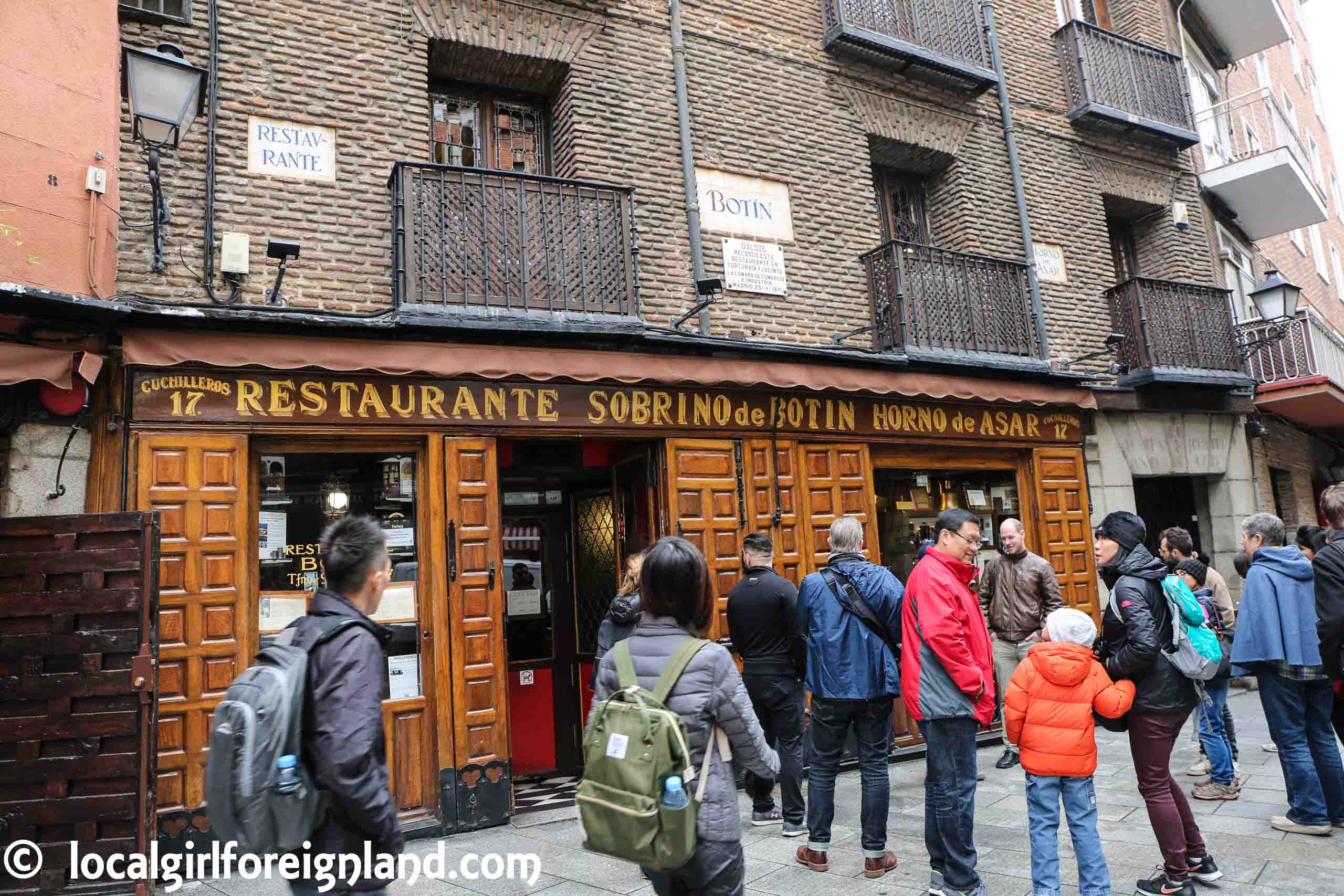 Restaurante Botín located at 17 Calle Cuchilleros. The world's oldest restaurant 1725.